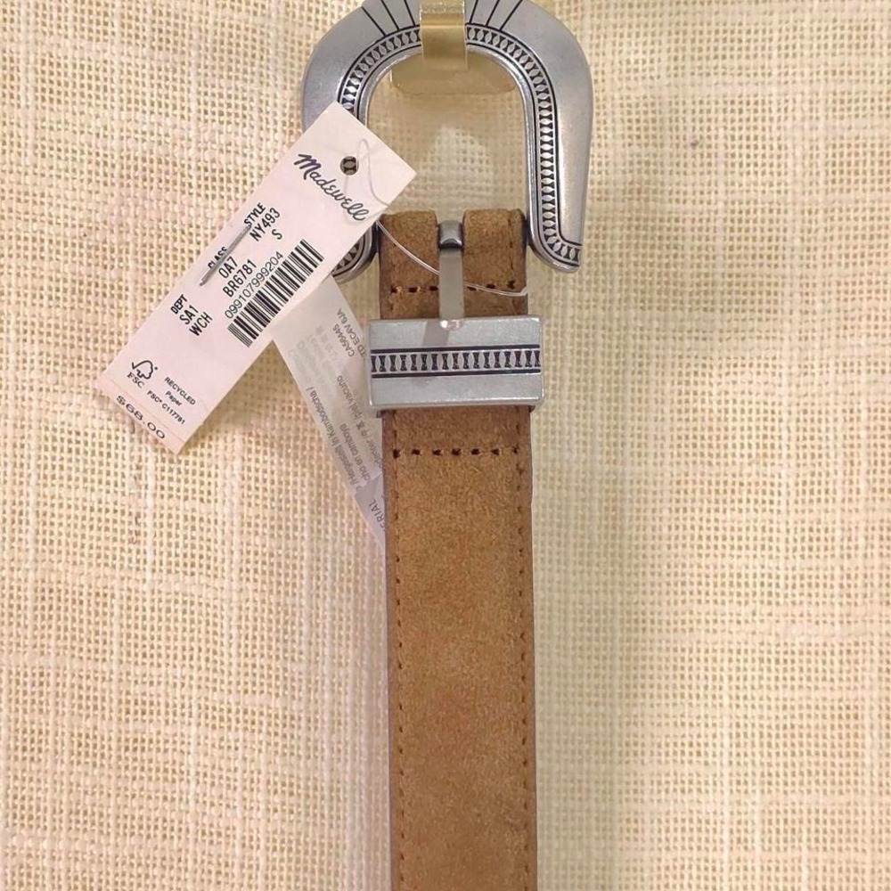 Madewell Suede Western Buckle Belt - Warm Chestnut/ Size: S - Picture 4 of 7